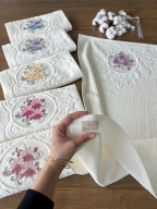 50x90 SARRA 3D BUKLE KREM 6'LI HAVLU - YILDIZ