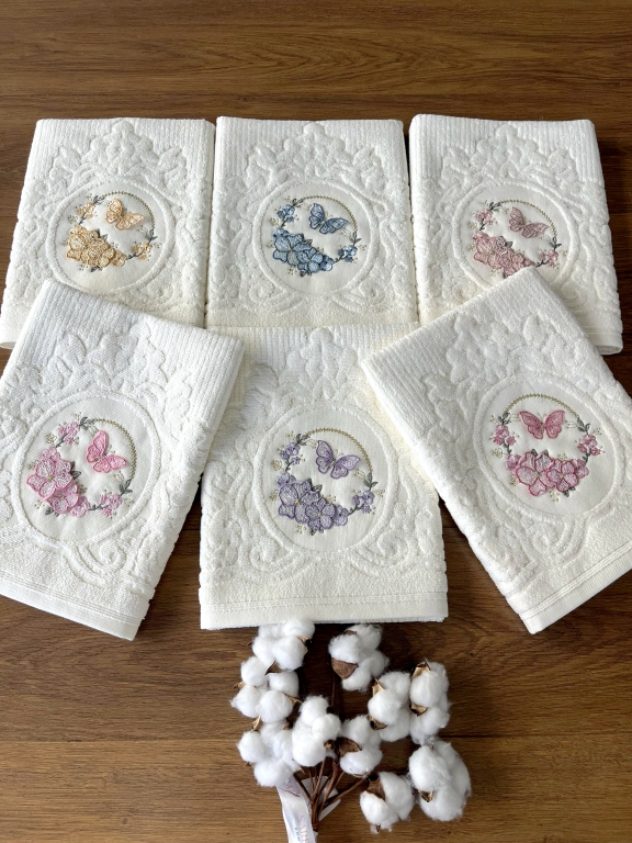 50x90 SARRA 3D BUKLE KREM 6'LI HAVLU - NİLSU