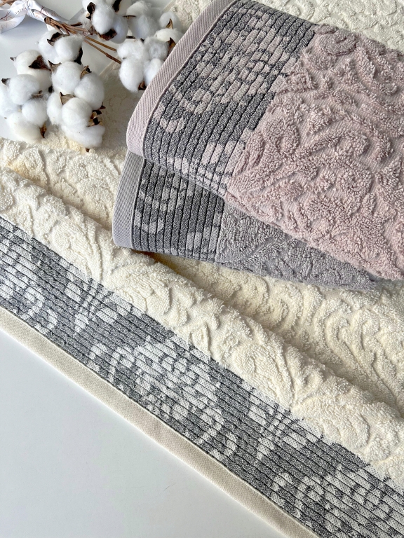 50x90 SARRA 3'LÜ SARE DİKİŞLİ DAMASK HAVLU