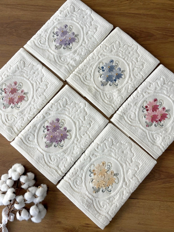 50x90 SARRA 3D BUKLE KREM 6'LI HAVLU - YILDIZ