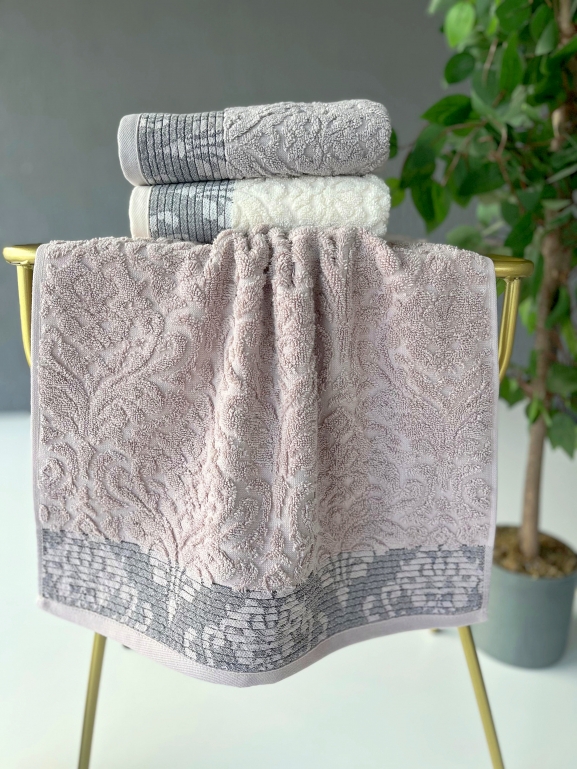 50x90 SARRA 3'LÜ SARE DİKİŞLİ DAMASK HAVLU
